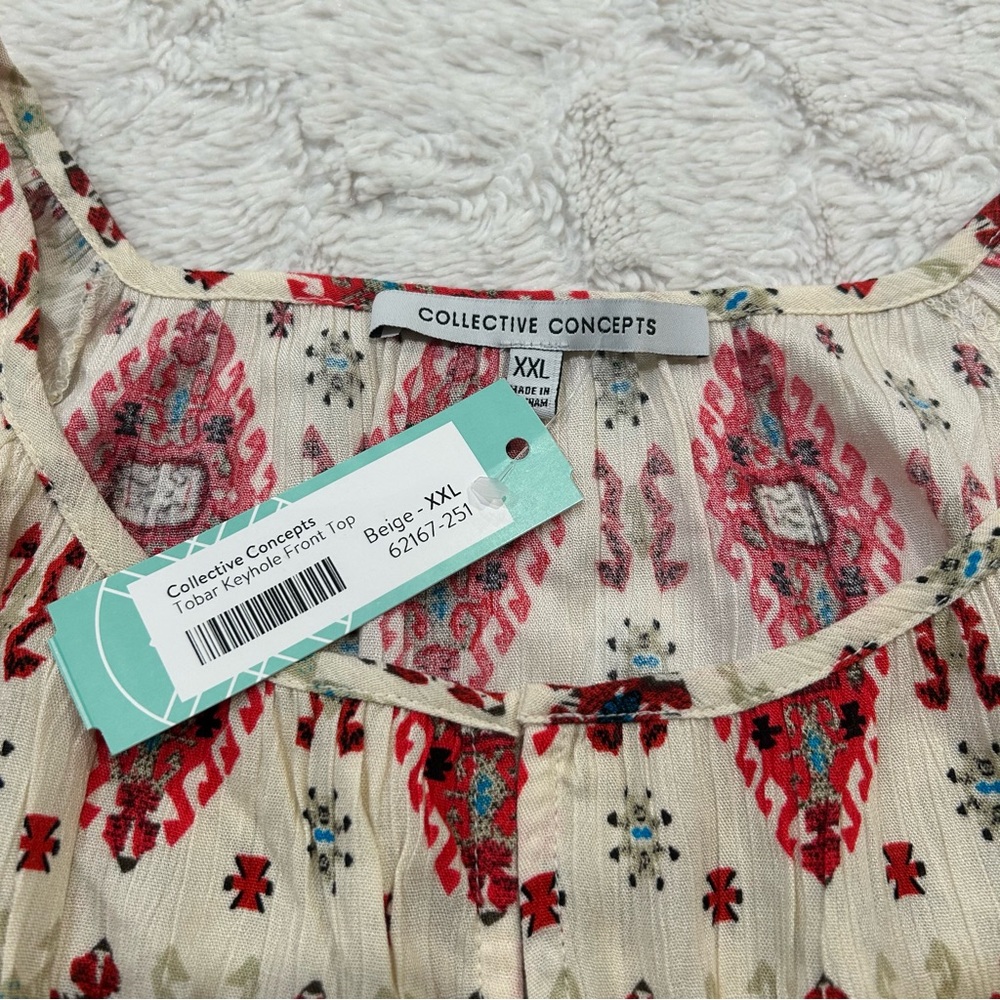 NWT Collective Concepts - Tobar Keyhole Front Top Boho Tribal Print XXL - Picture 11 of 11